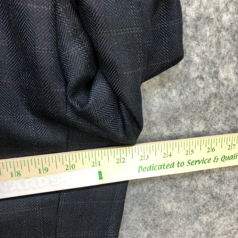 Chaps Blazer Mens 42L Navy Blue‎ 100% Lambswool Herringbone Windowpane Jacket